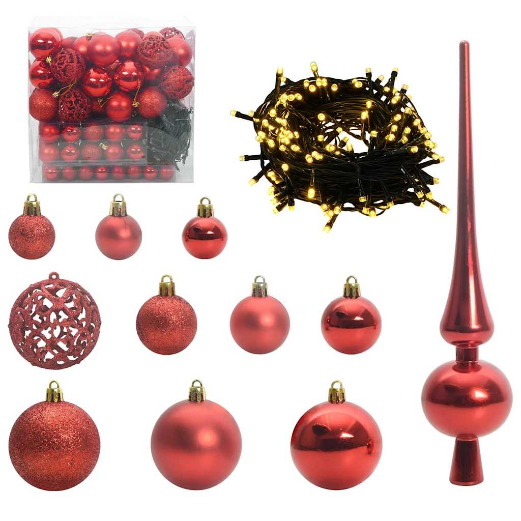 VidaXL Ensemble de boules de Noël avec 300 LED 120 pcs en plastique rouge