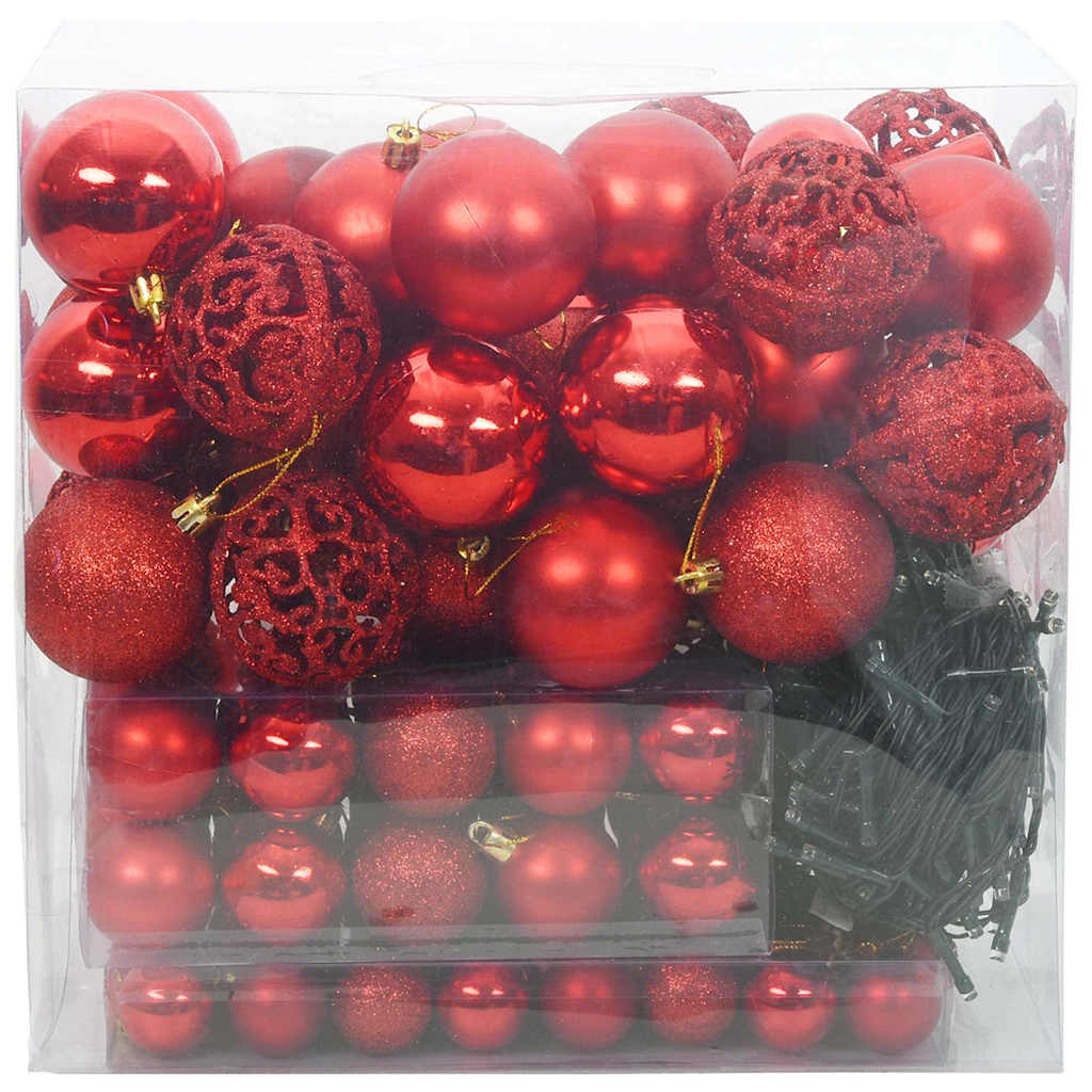 VidaXL Ensemble de boules de Noël avec 300 LED 120 pcs en plastique rouge