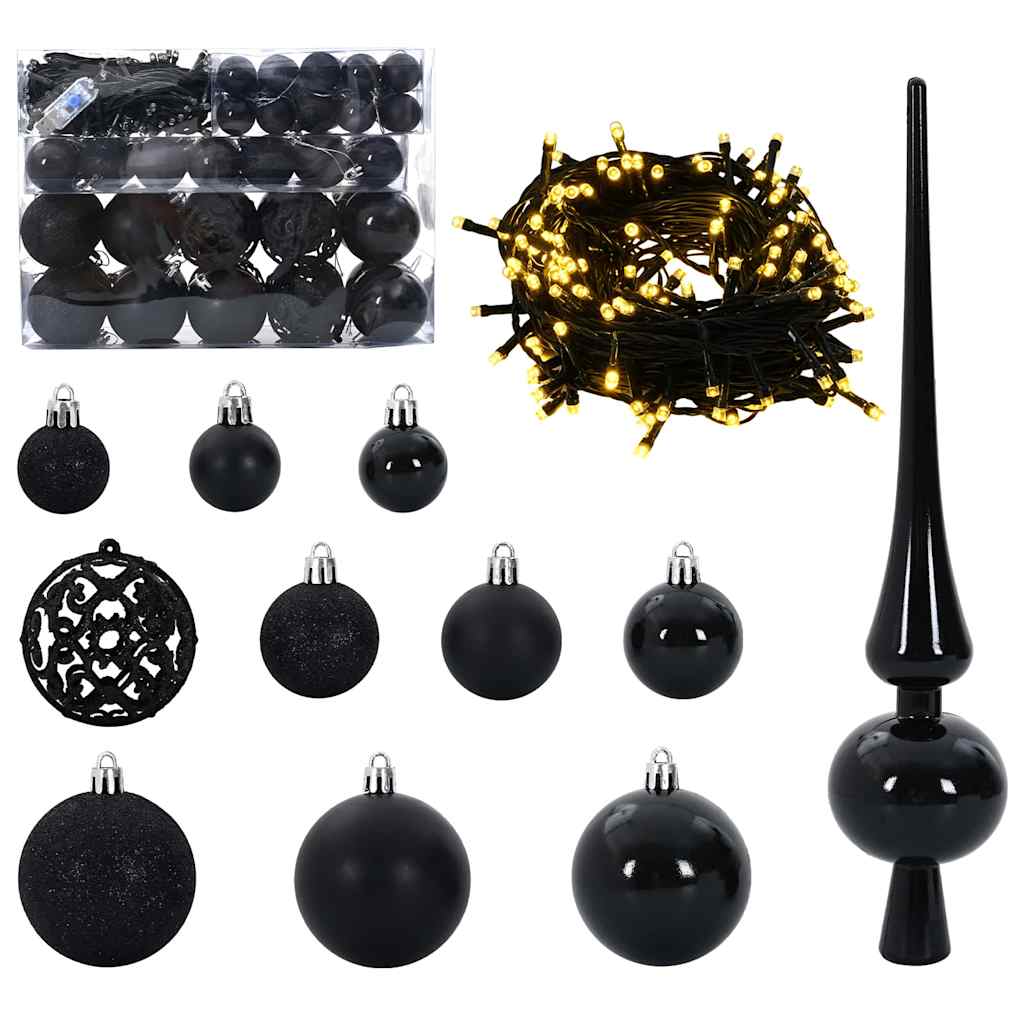 VidaXL ensemble de boules de Noël avec 150 LED 61 pcs en plastique noir