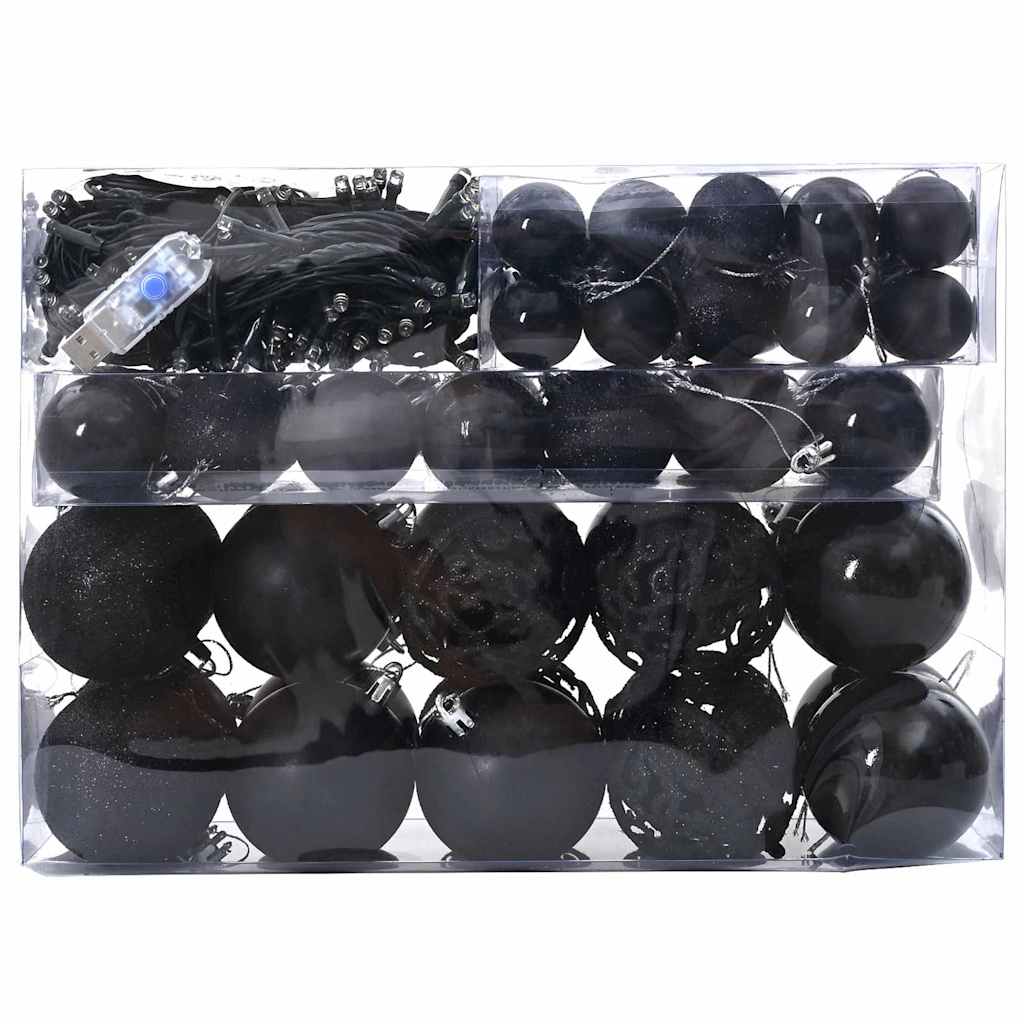 VidaXL ensemble de boules de Noël avec 150 LED 61 pcs en plastique noir