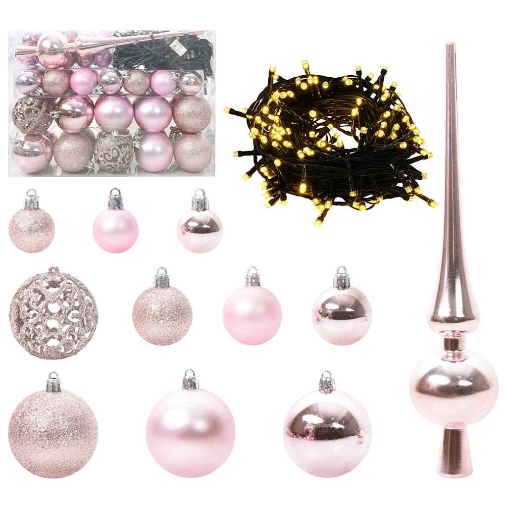 VidaXL ensemble de boules de Noël avec 150 LED 61 pcs en plastique rose