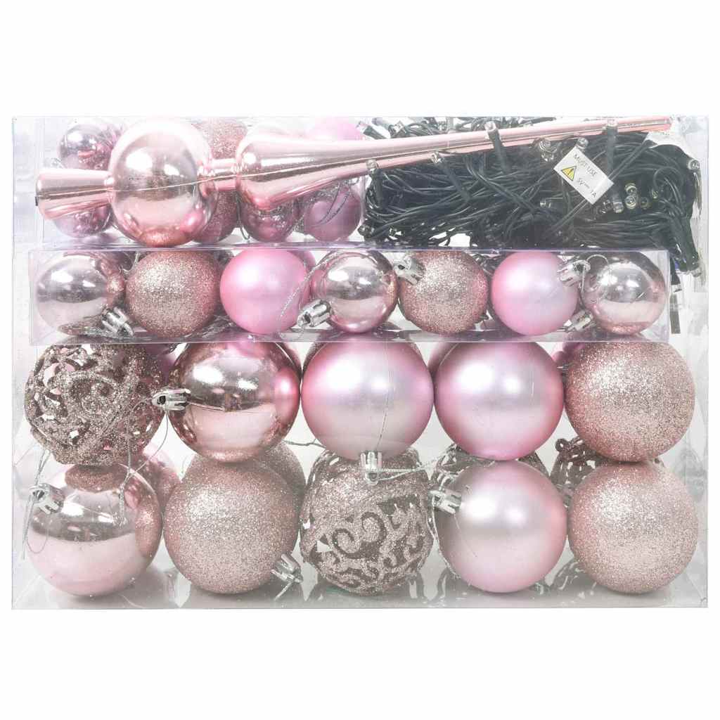 VidaXL ensemble de boules de Noël avec 150 LED 61 pcs en plastique rose