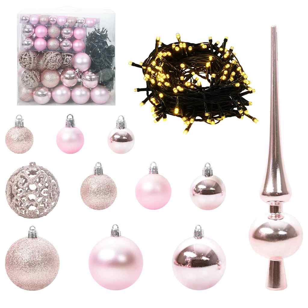 VidaXL ensemble de boules de Noël avec 300 LED 120 pcs plastique rose