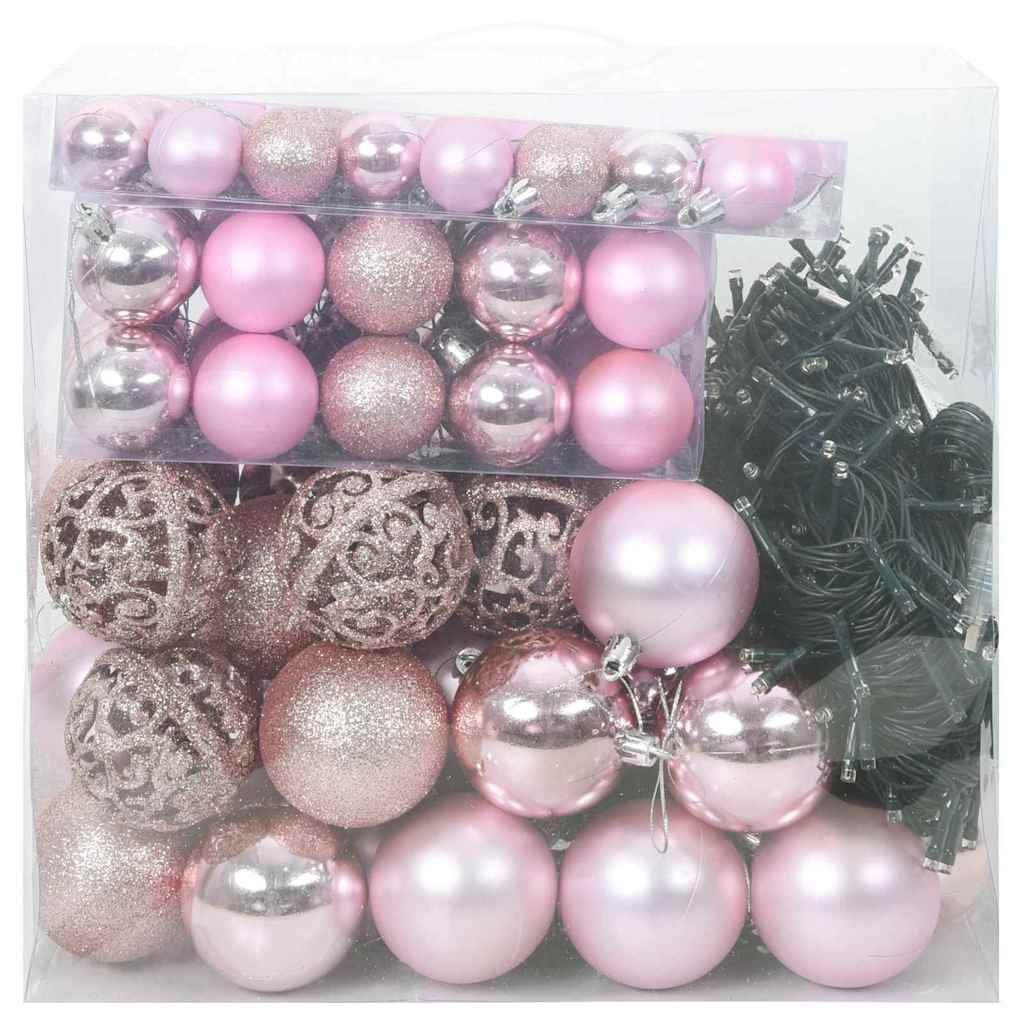 VidaXL ensemble de boules de Noël avec 300 LED 120 pcs plastique rose