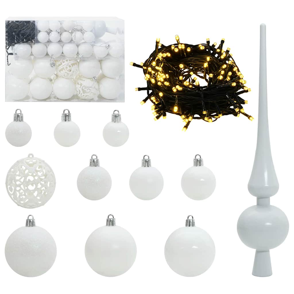 VidaXL ensemble de boules de Noël avec 150 LED 61 pcs en plastique blanc