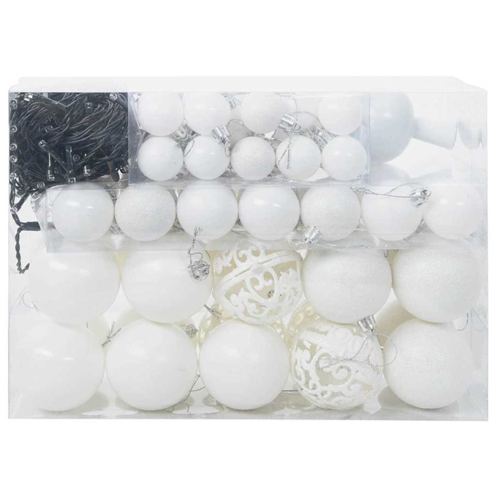 VidaXL ensemble de boules de Noël avec 150 LED 61 pcs en plastique blanc