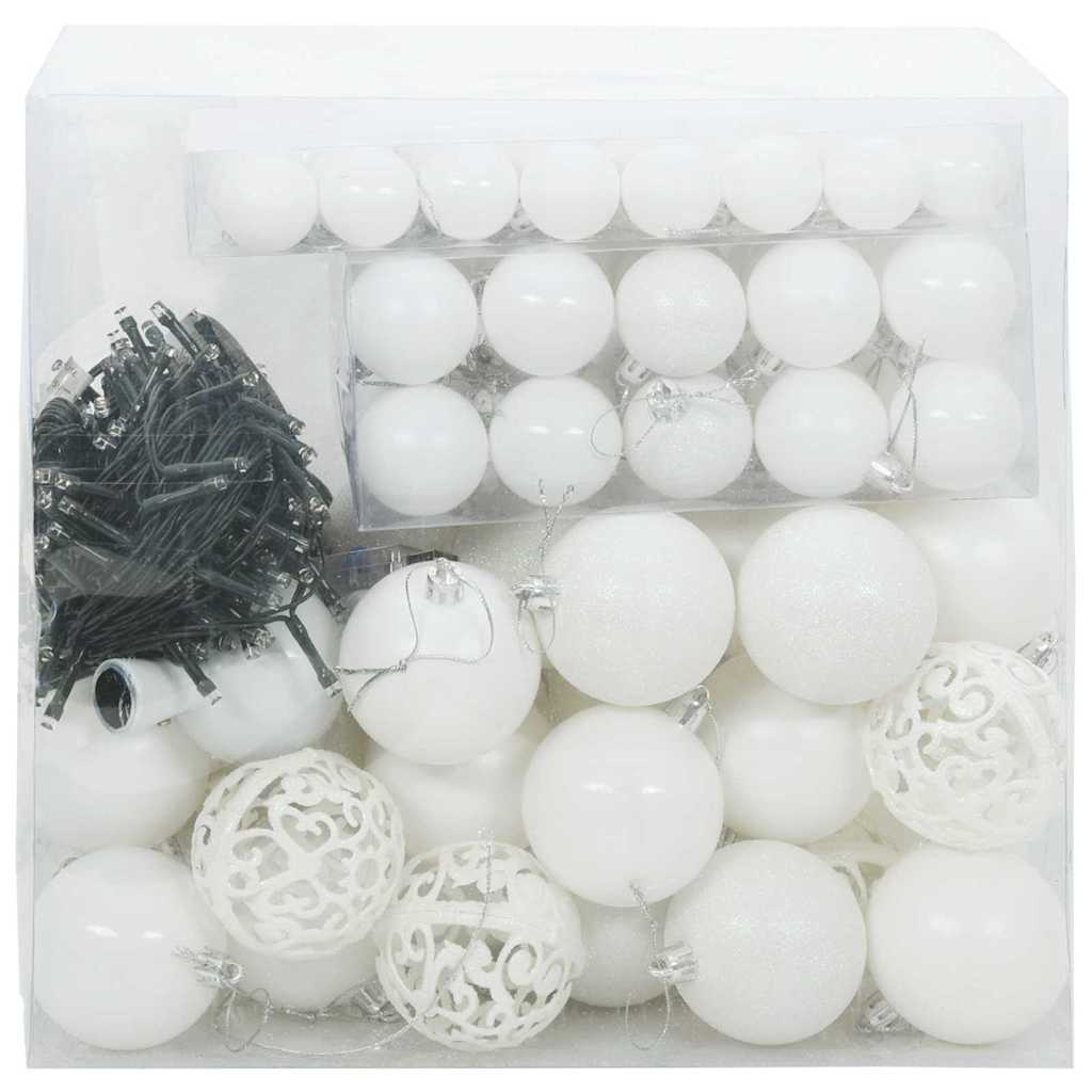 VidaXL ensemble de boules de Noël avec 300 LED 120 pcs en plastique blanc