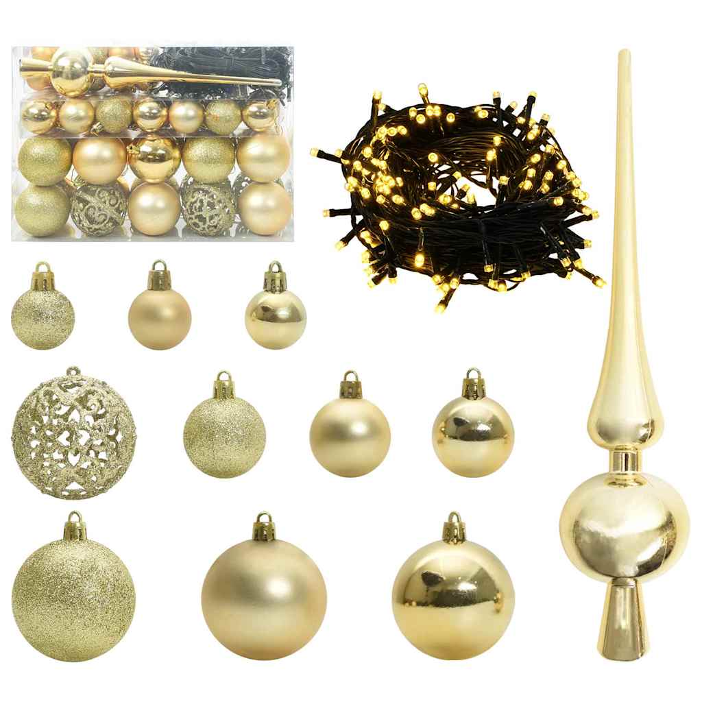 VidaXL ensemble de boules de Noël avec 150 LED 61 pcs en plastique doré