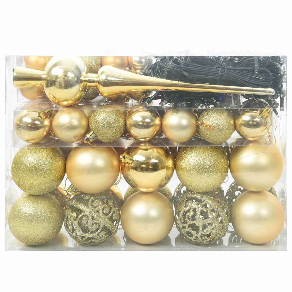 VidaXL ensemble de boules de Noël avec 150 LED 61 pcs en plastique doré