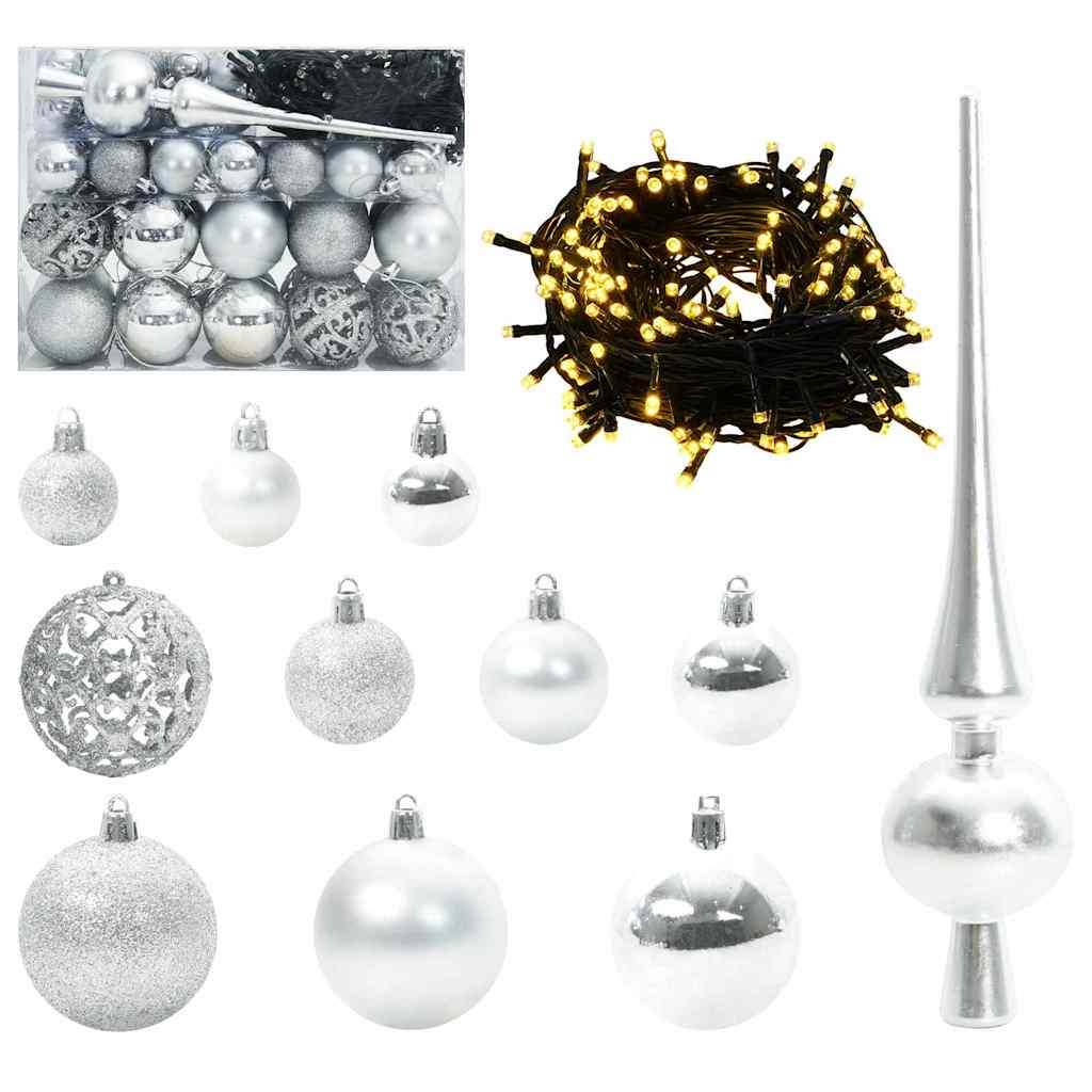 VidaXL ensemble de boules de Noël avec 150 LED 61 pcs en plastique argenté