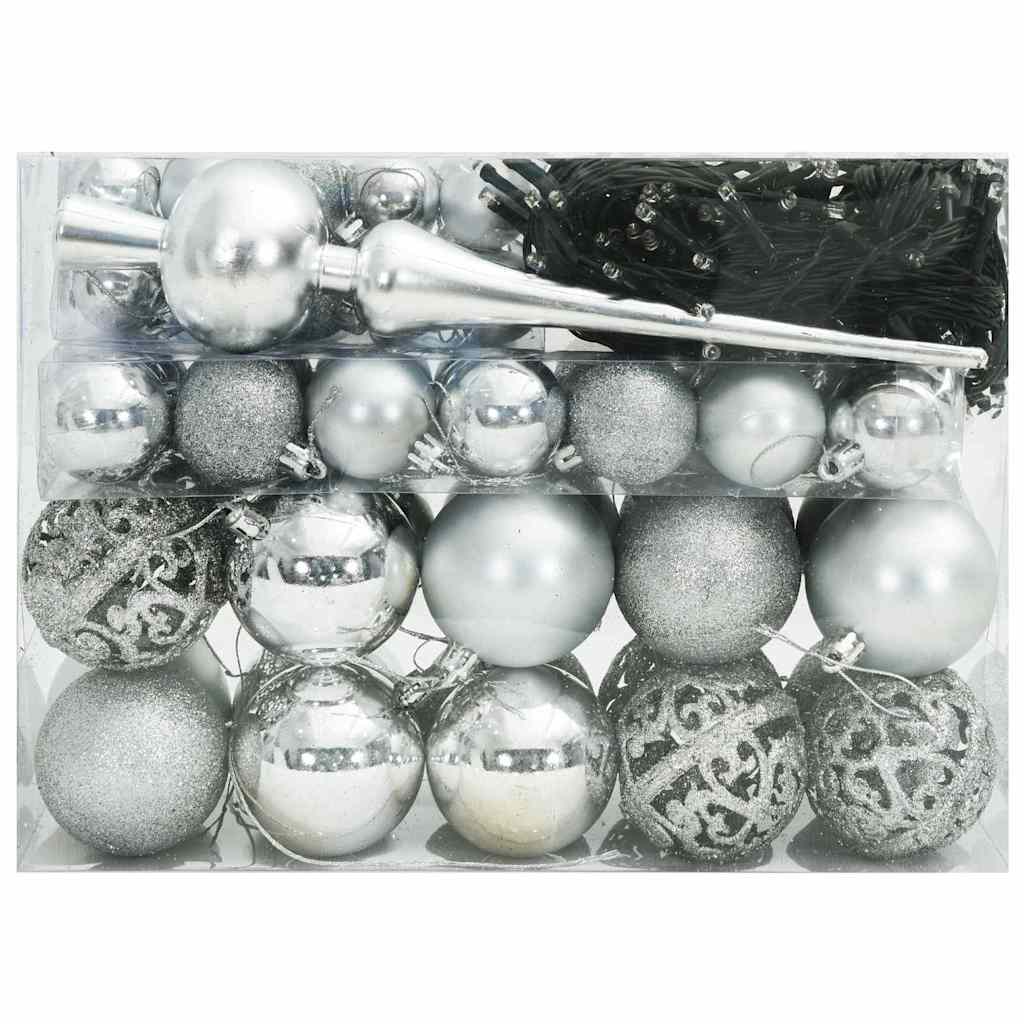 VidaXL ensemble de boules de Noël avec 150 LED 61 pcs en plastique argenté