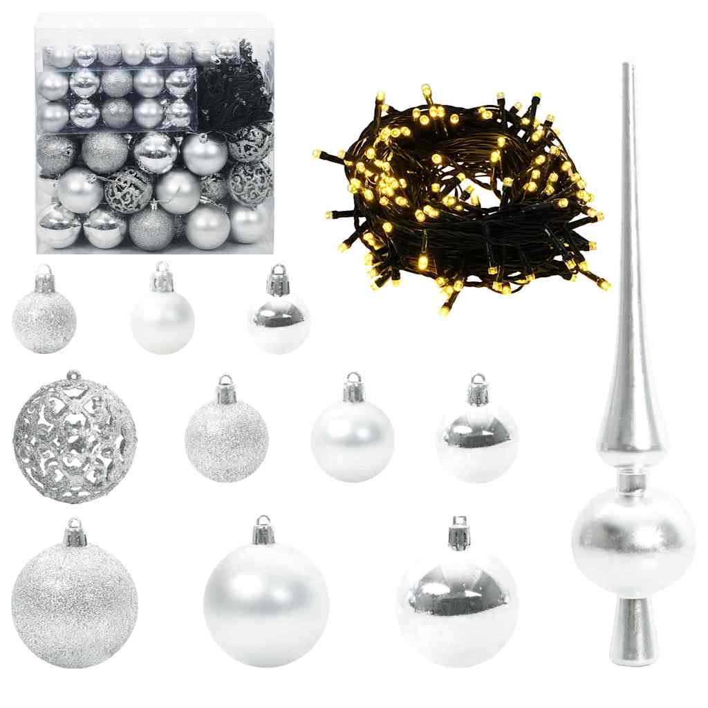 VidaXL ensemble de boules de Noël avec 300 LED 120 pcs en plastique argenté