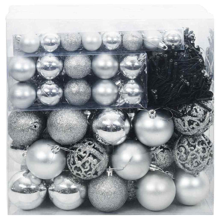 VidaXL ensemble de boules de Noël avec 300 LED 120 pcs en plastique argenté
