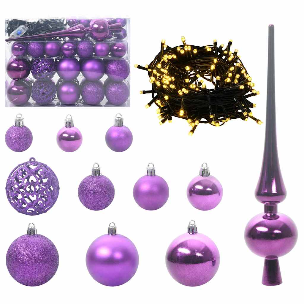 VidaXL ensemble de boules de Noël avec 150 LED 61 pcs en plastique lilas