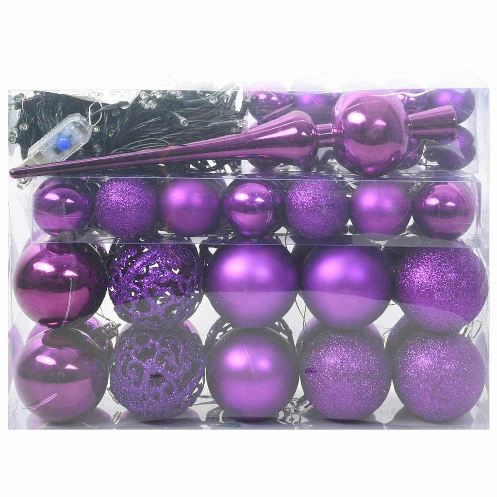 VidaXL ensemble de boules de Noël avec 150 LED 61 pcs en plastique lilas