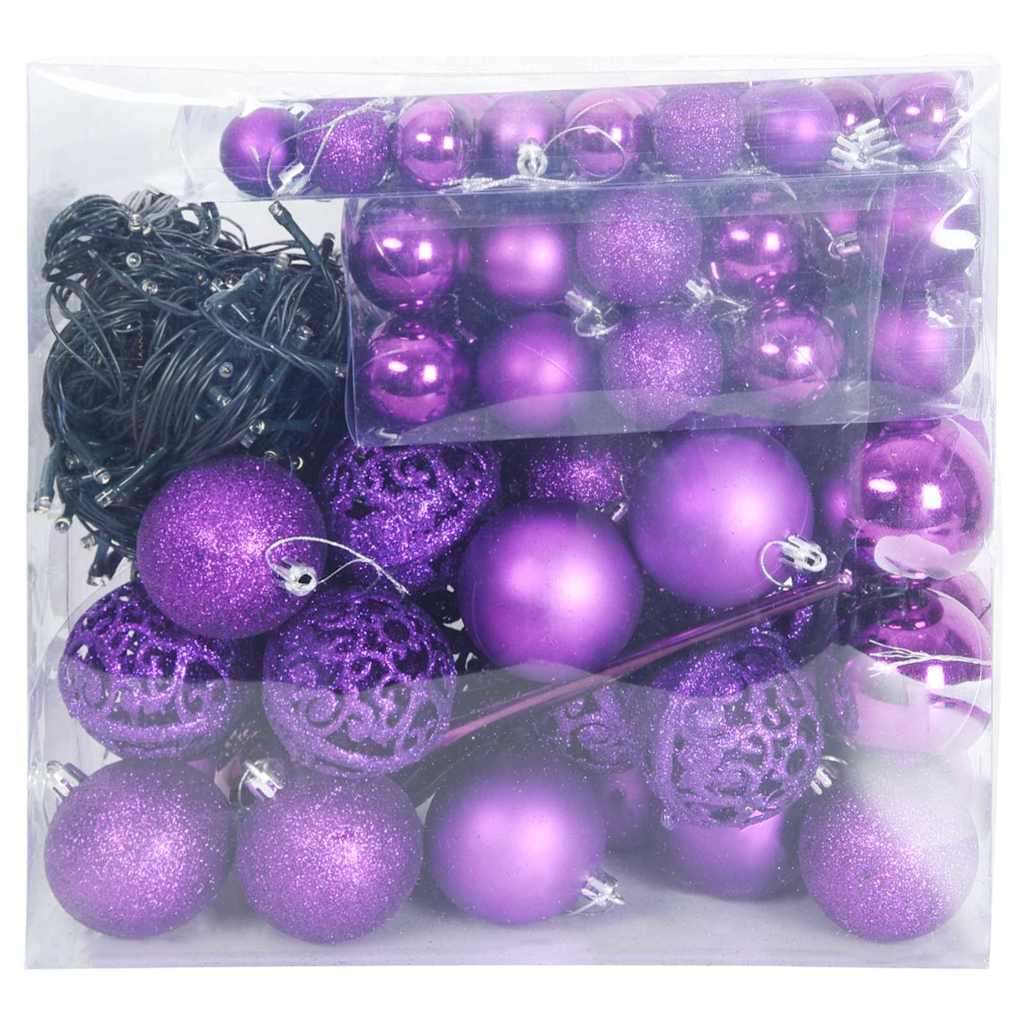 VidaXL ensemble de boules de Noël avec 300 LED 120 pcs en plastique lilas