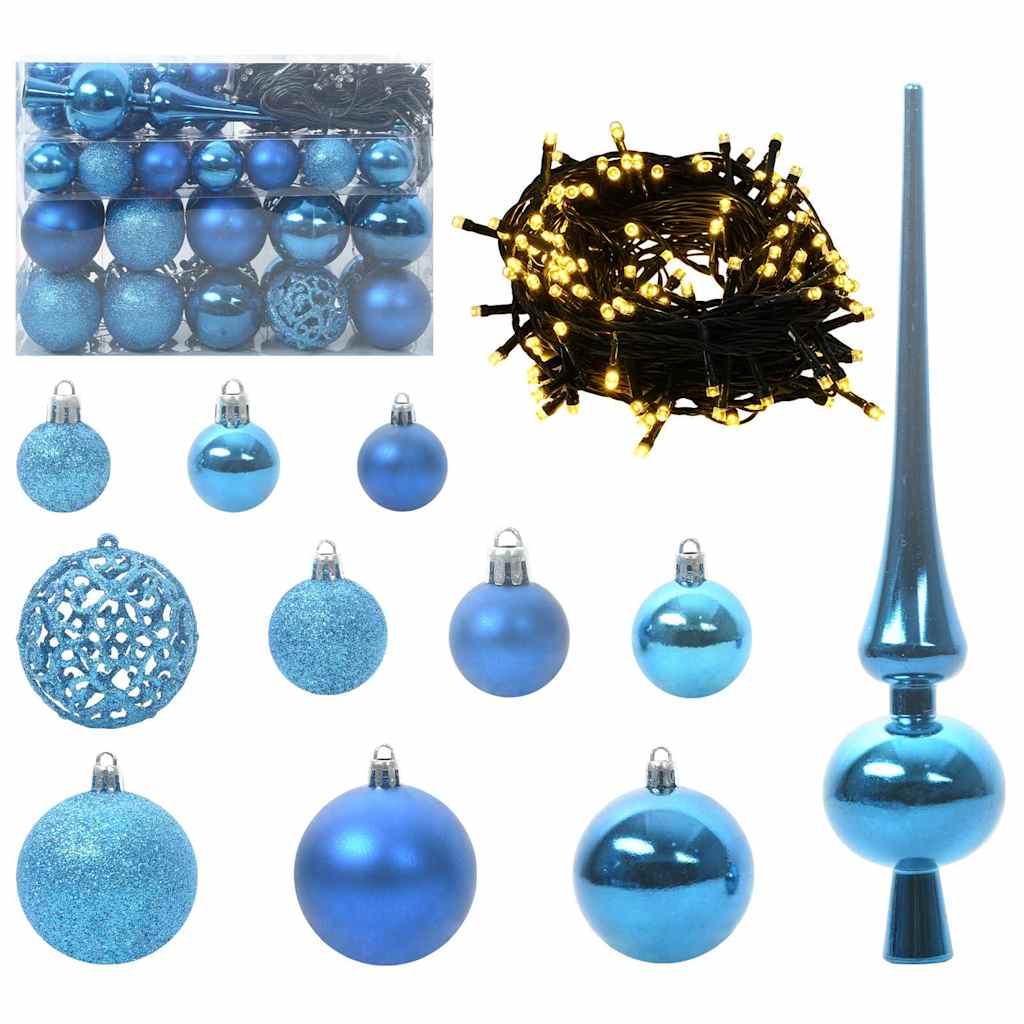 VidaXL ensemble de boules de Noël avec 150 LED 61 pcs en plastique bleu