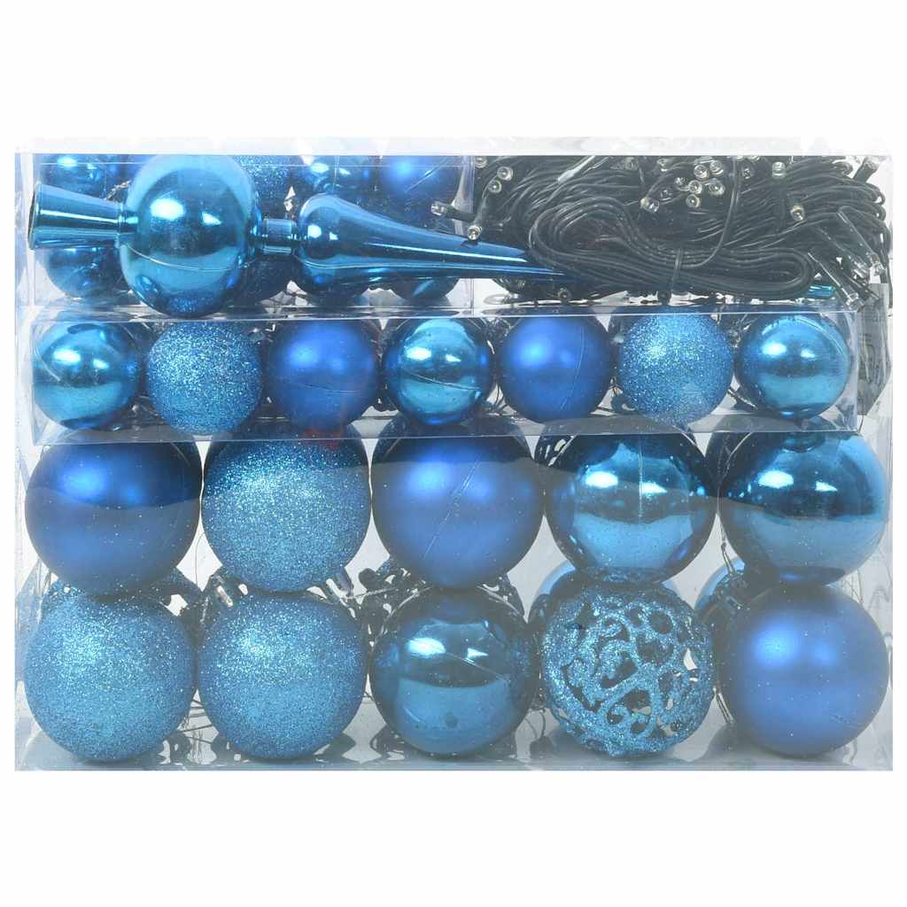 VidaXL ensemble de boules de Noël avec 150 LED 61 pcs en plastique bleu
