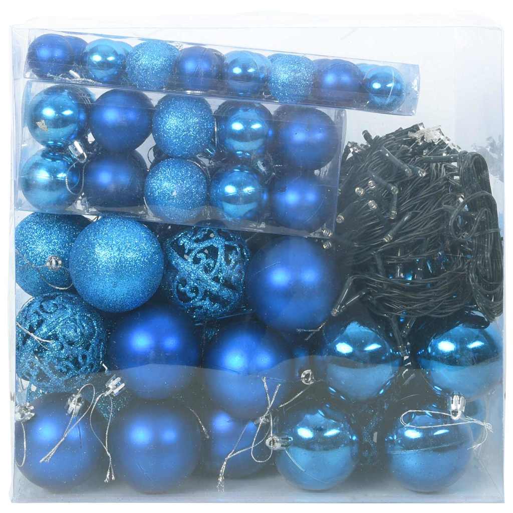 VidaXL Jeu de boules de Noël avec 300 LED 120 pcs en plastique bleu