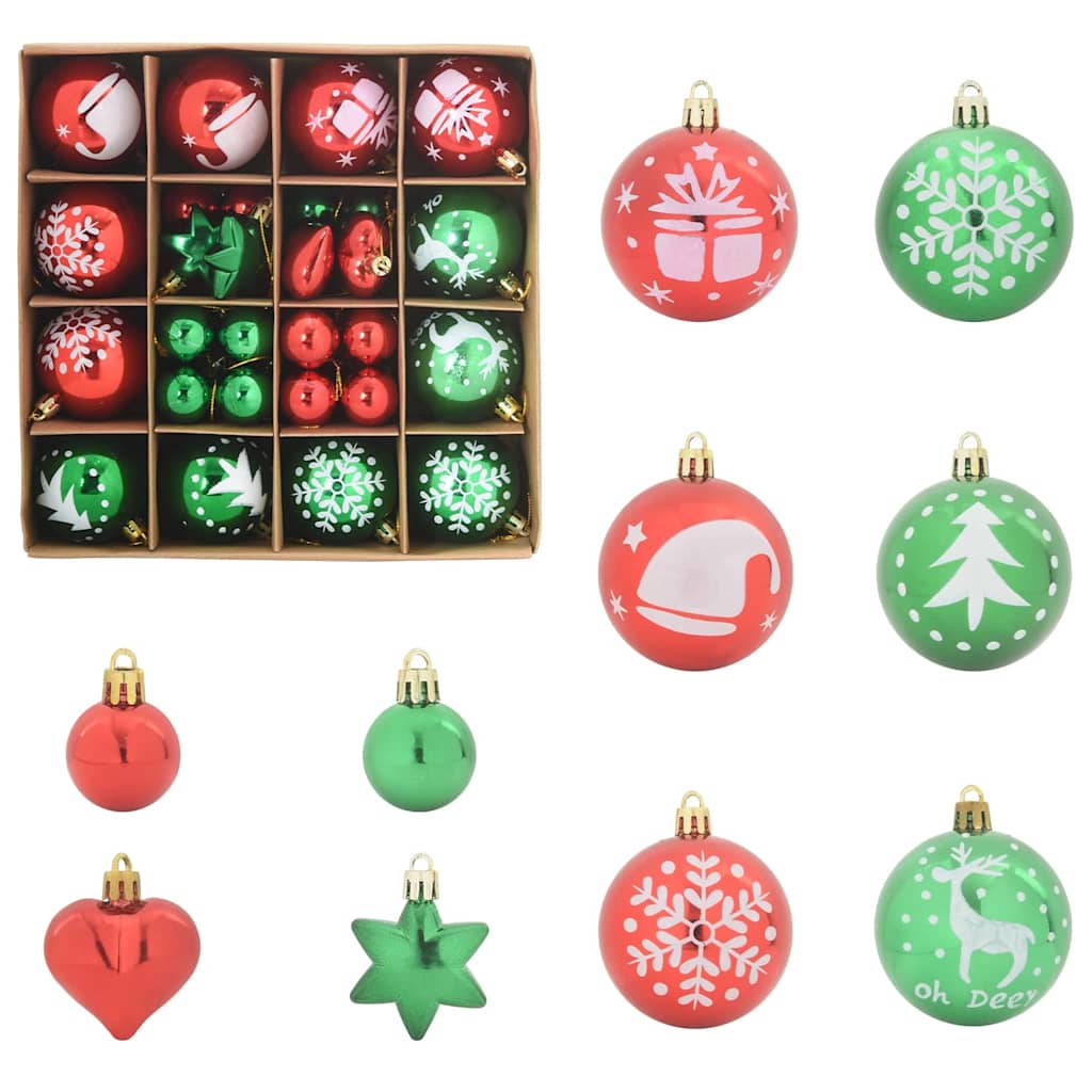 VidaXL ensemble de boules de Noël 40 pcs plastique rouge et vert
