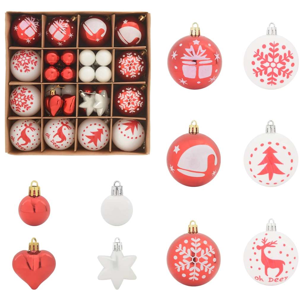 VidaXL ensemble de boules de Noël 40 pcs en plastique rouge et blanc