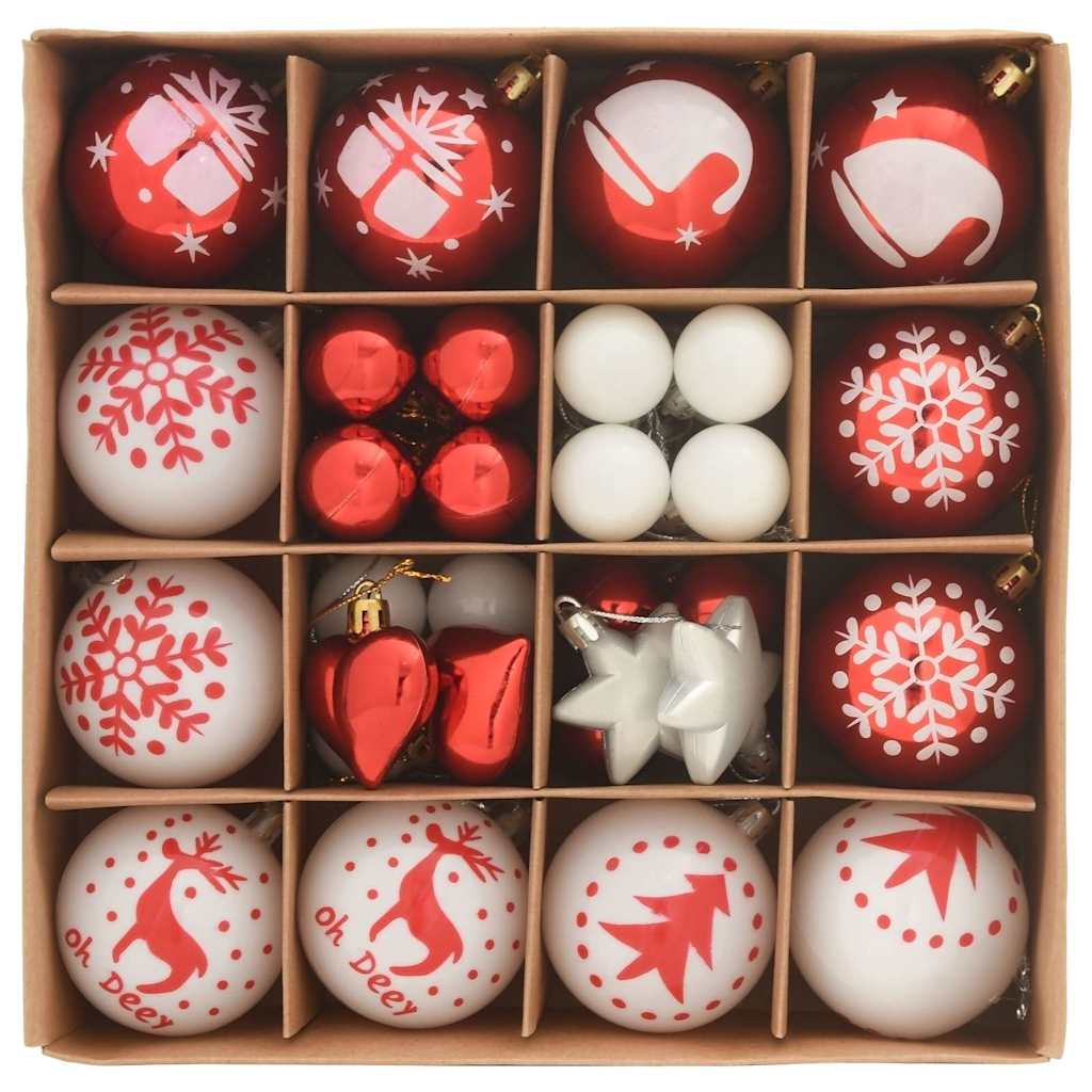 VidaXL ensemble de boules de Noël 40 pcs en plastique rouge et blanc
