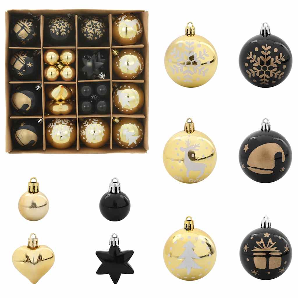VidaXL ensemble de boules de Noël 40 pcs en plastique noir et doré