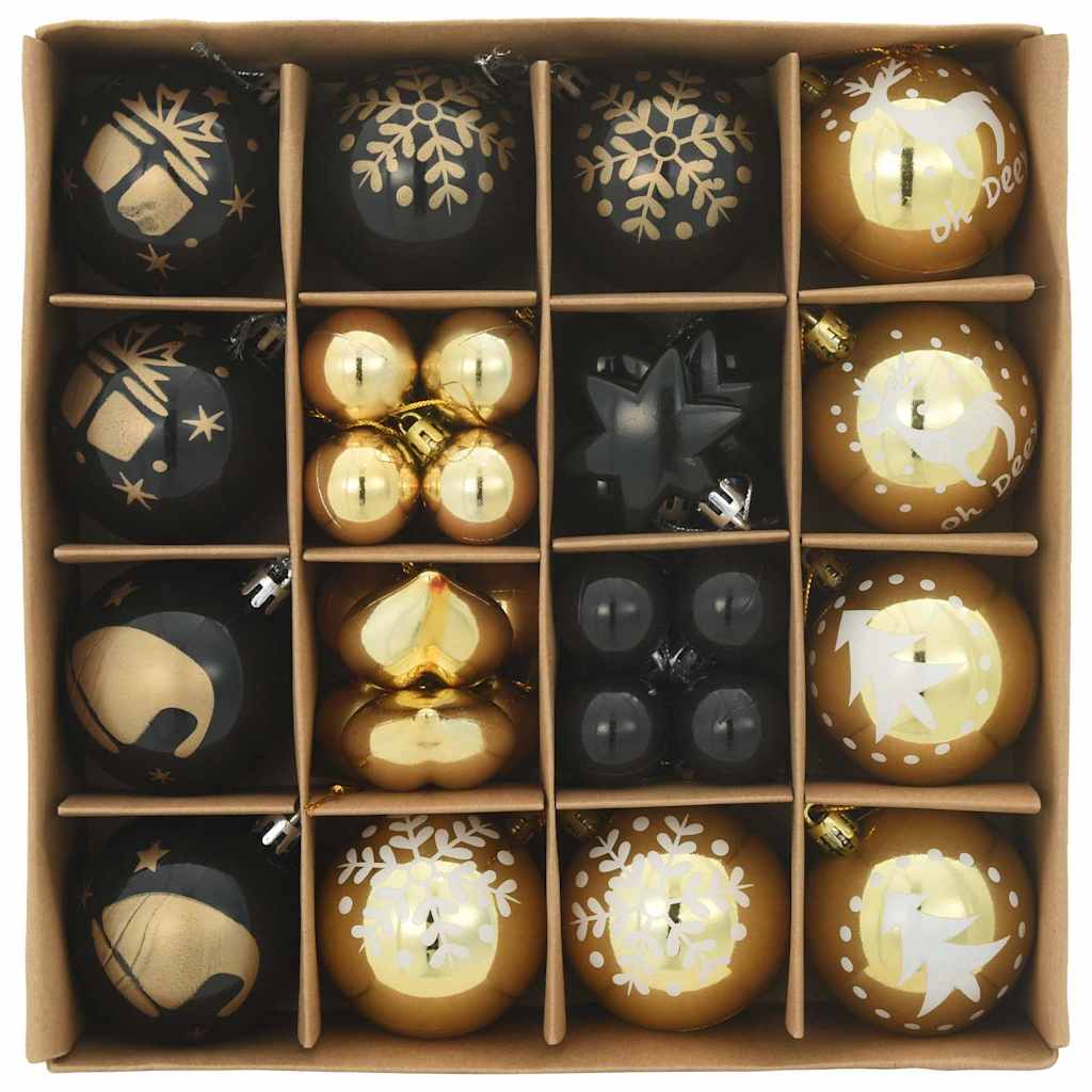 VidaXL ensemble de boules de Noël 40 pcs en plastique noir et doré