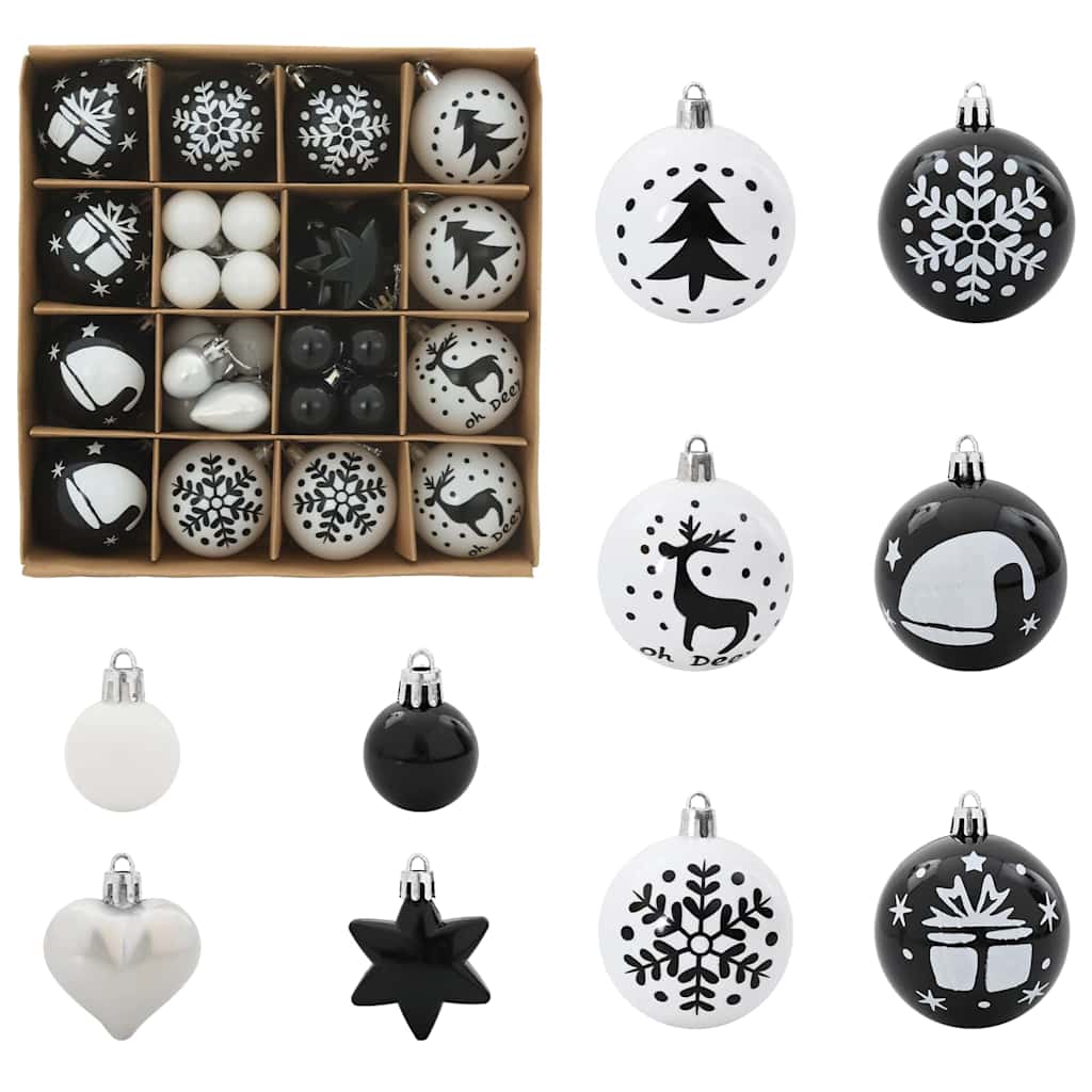 VidaXL ensemble de boules de Noël 40 pcs en plastique noir et blanc