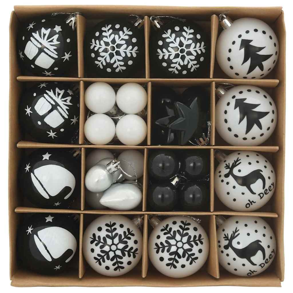 VidaXL ensemble de boules de Noël 40 pcs en plastique noir et blanc