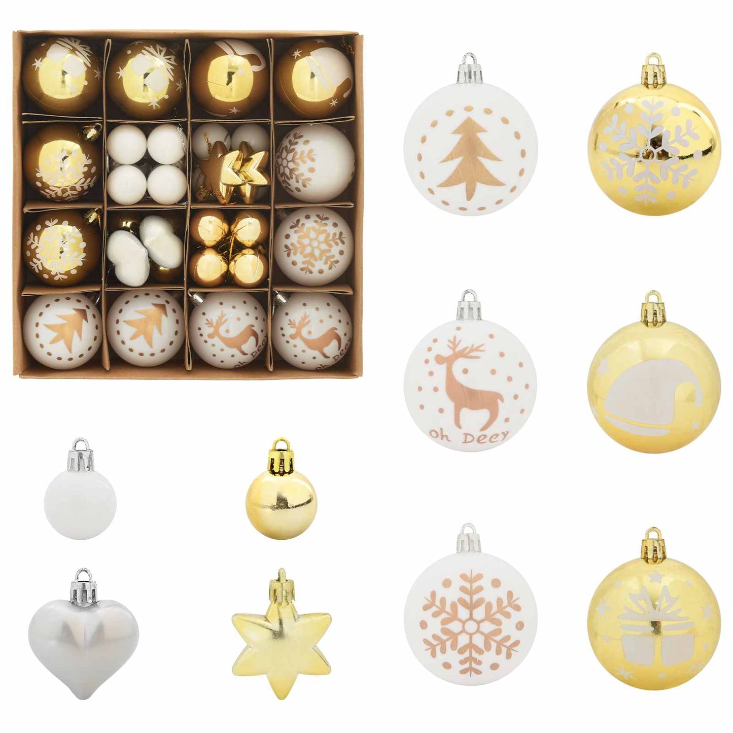VidaXL ensemble de boules de Noël 40 pcs en plastique blanc et doré