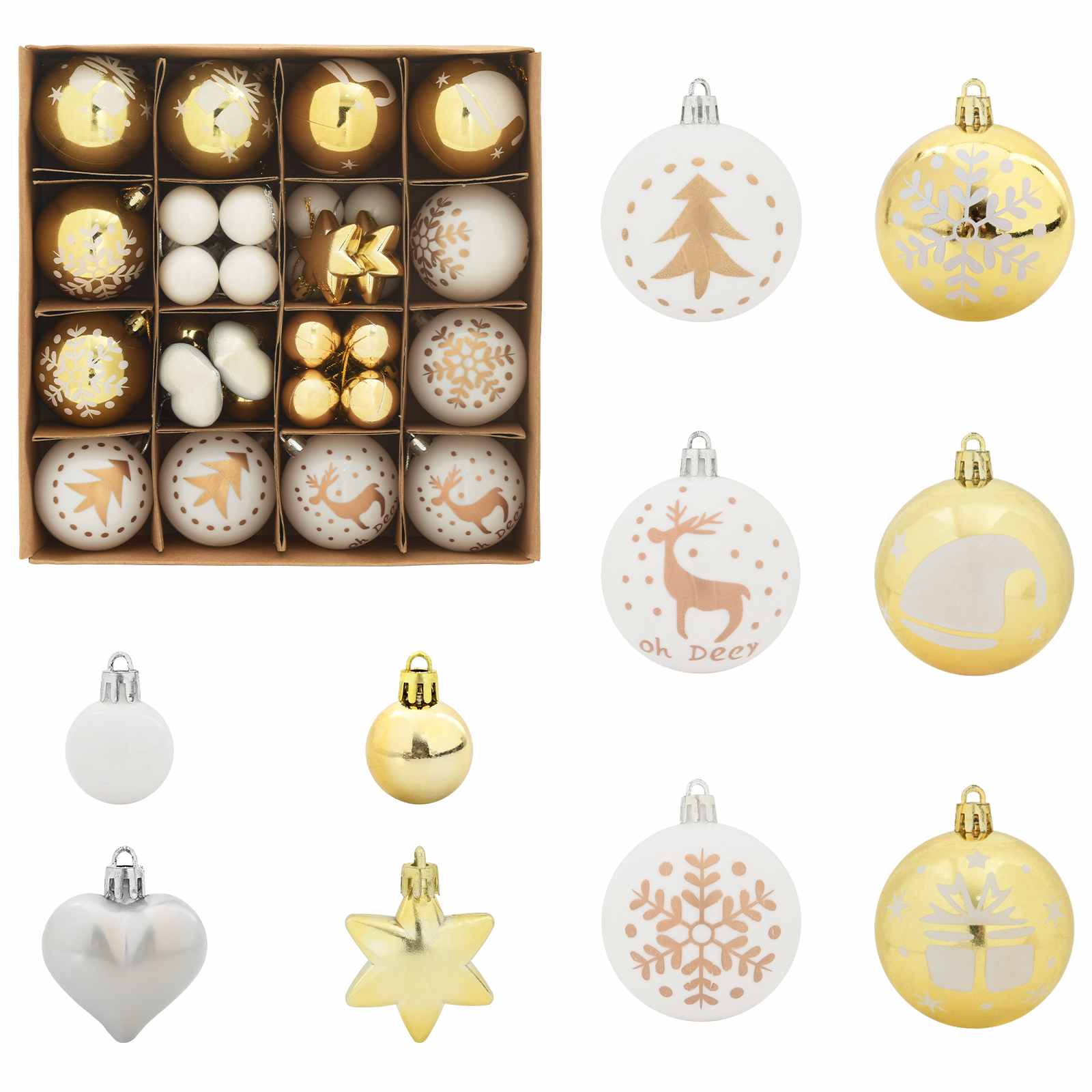 VidaXL ensemble de boules de Noël 40 pcs en plastique blanc et doré
