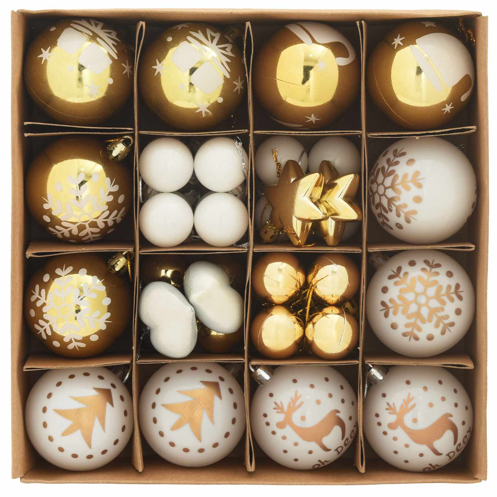 VidaXL ensemble de boules de Noël 40 pcs en plastique blanc et doré