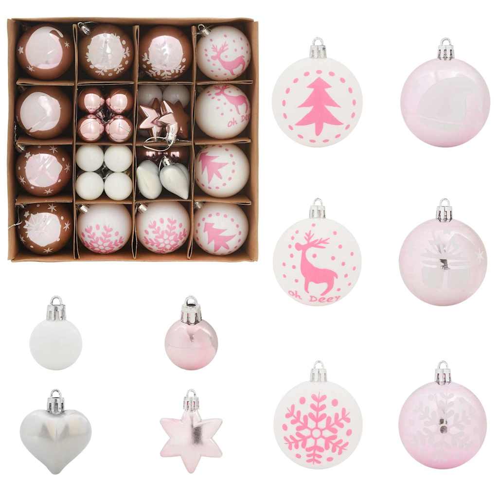 VidaXL ensemble de boules de Noël 40 pcs en plastique blanc et rose