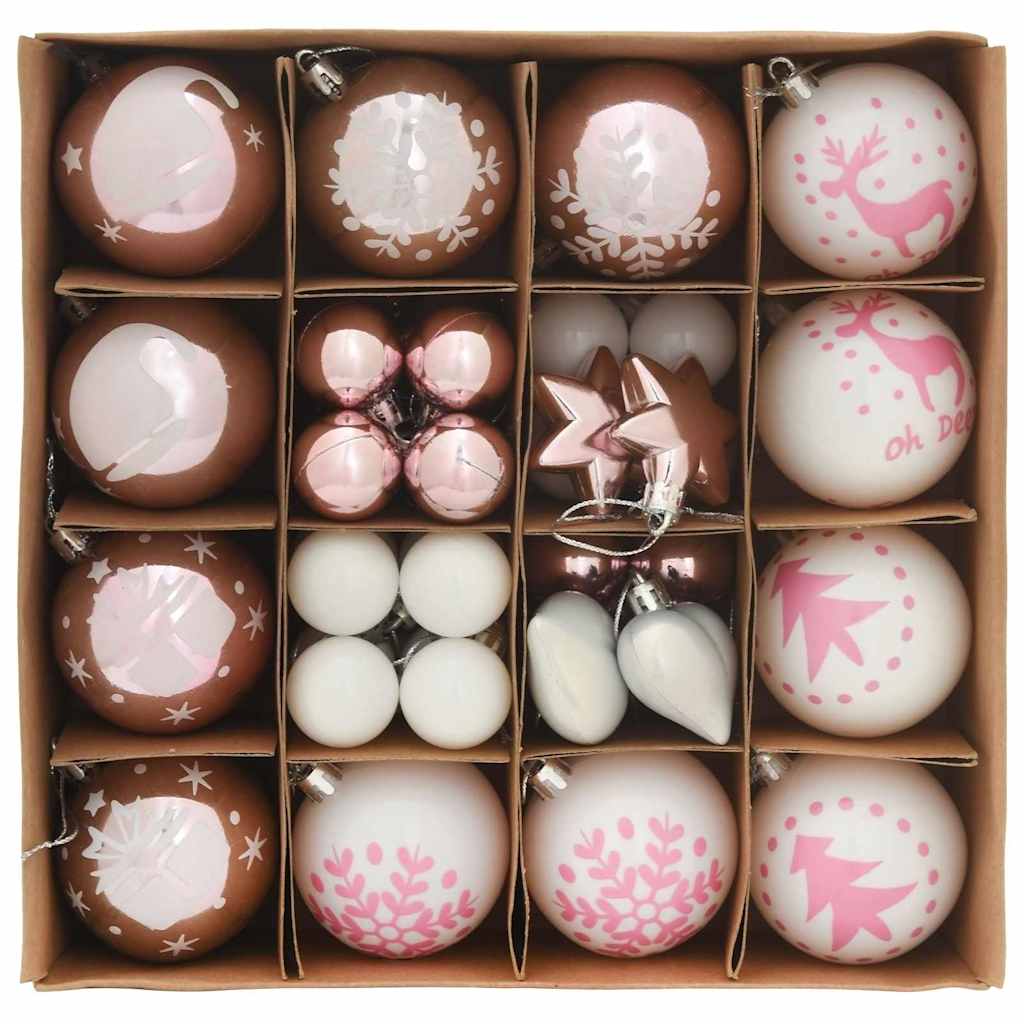 VidaXL ensemble de boules de Noël 40 pcs en plastique blanc et rose