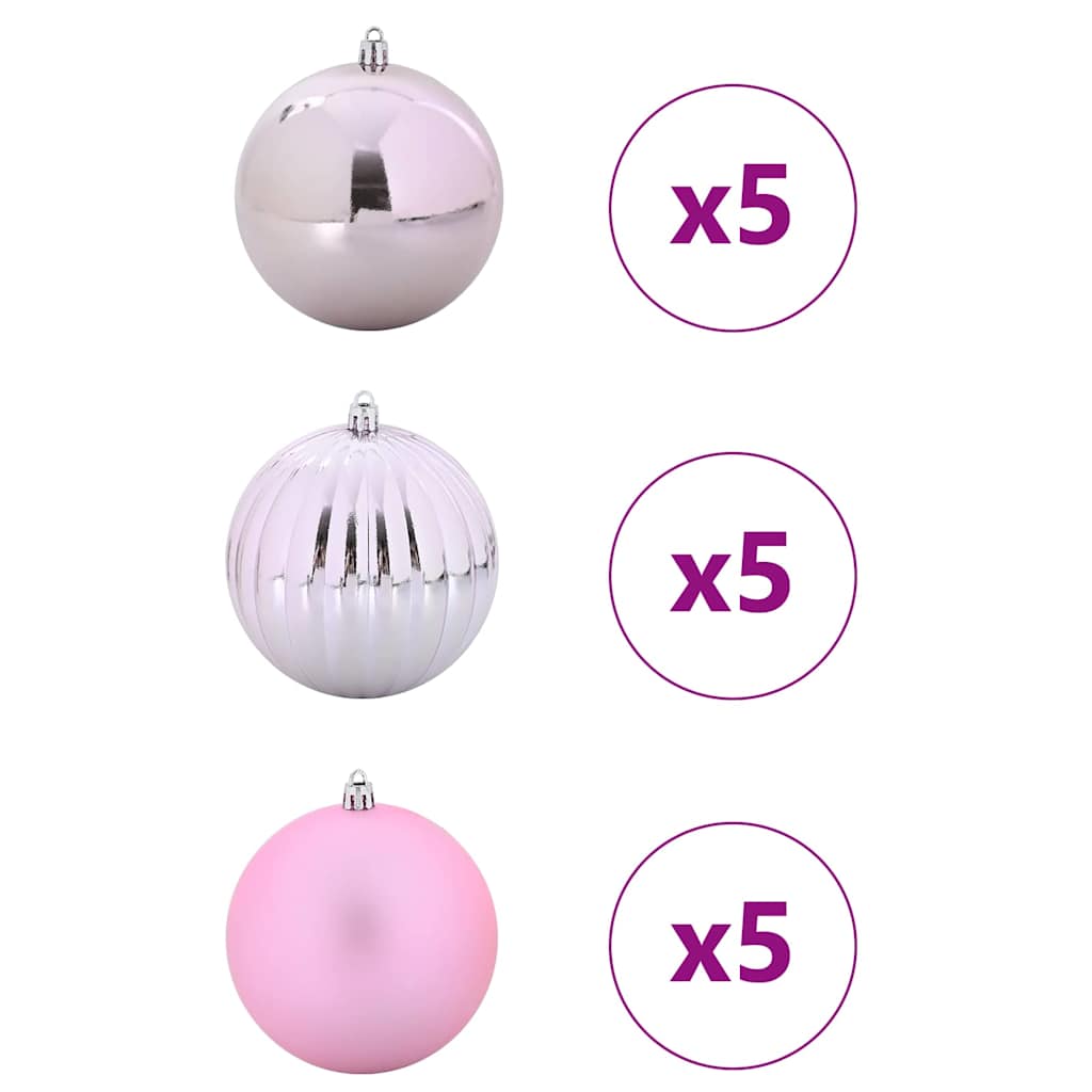Vidaxl ensemble de boules de Noël xl 15 pcs en plastique rose