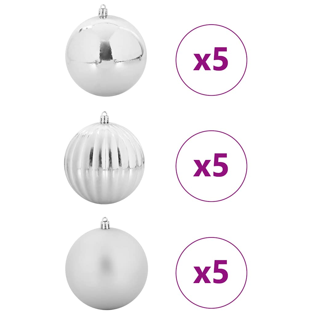 Vidaxl ensemble de boules de Noël xl 15 pcs en plastique argenté