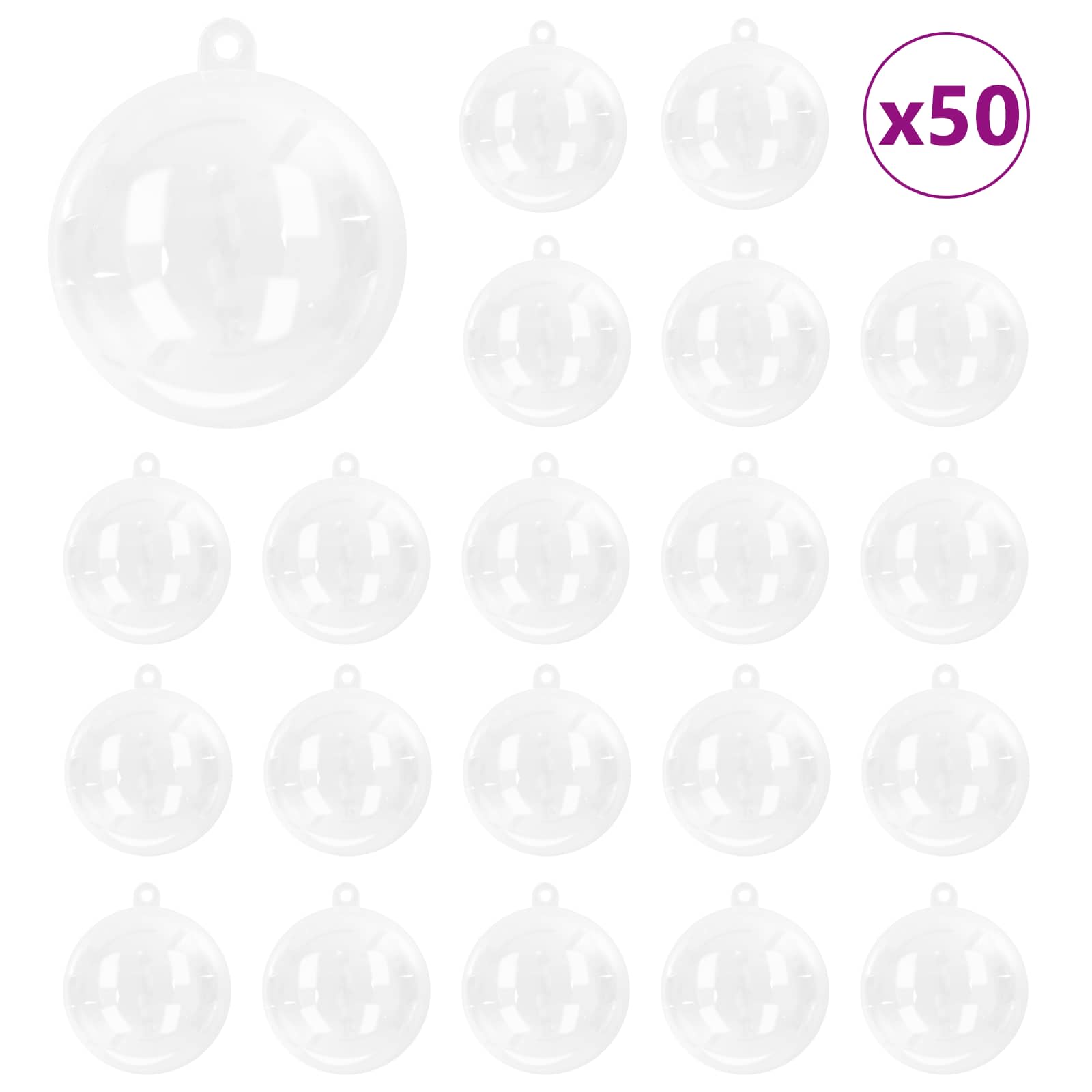 VidaXL ensemble de boules de Noël 50 pcs transparent ø 5 cm