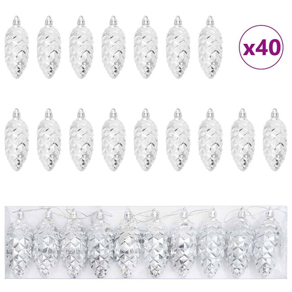 VidaXL pomme de pin de Noël 40 pcs plastique argenté