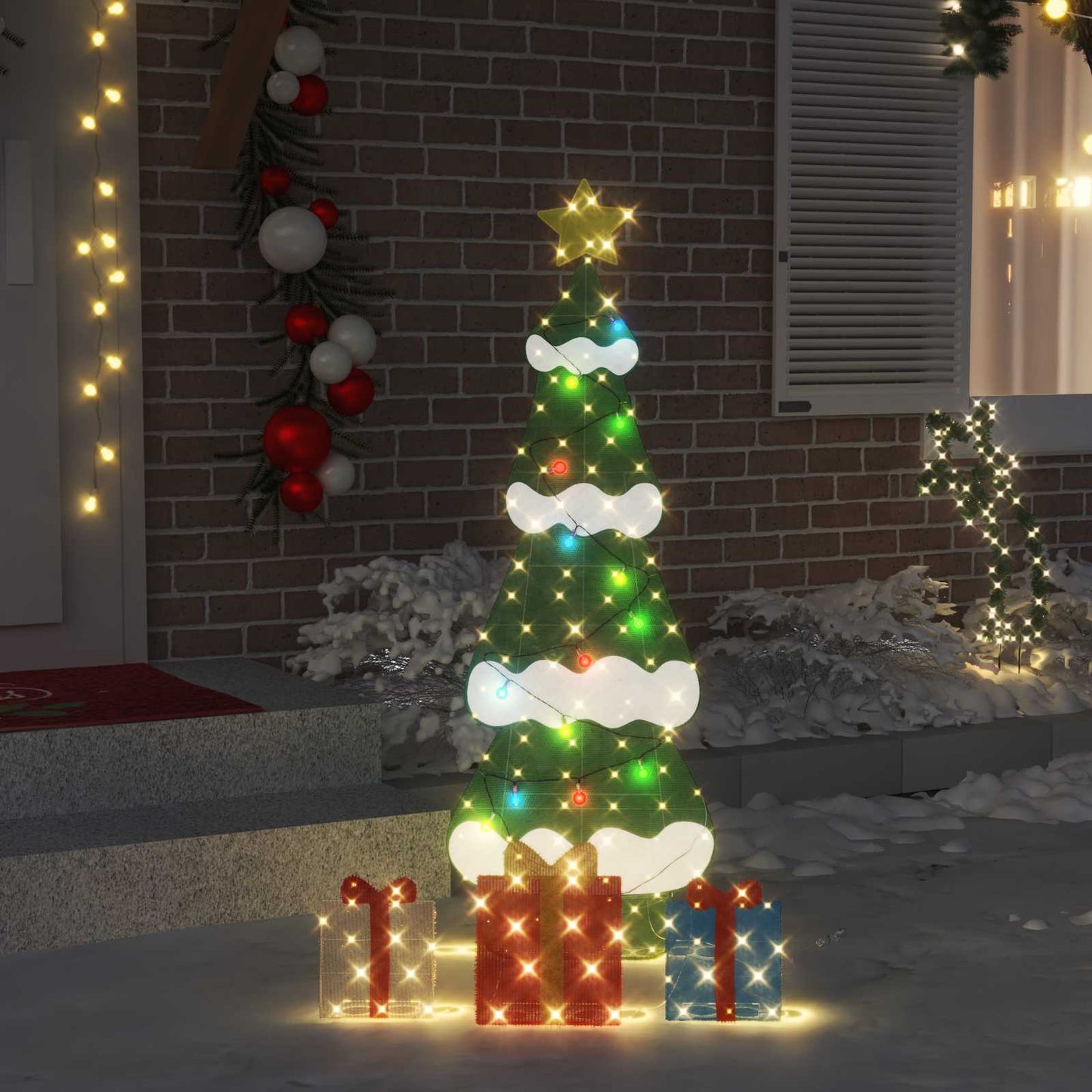 VidaXL sapin de Noël lumineux avec 3 coffrets cadeaux 2D blanc chaud 150 cm