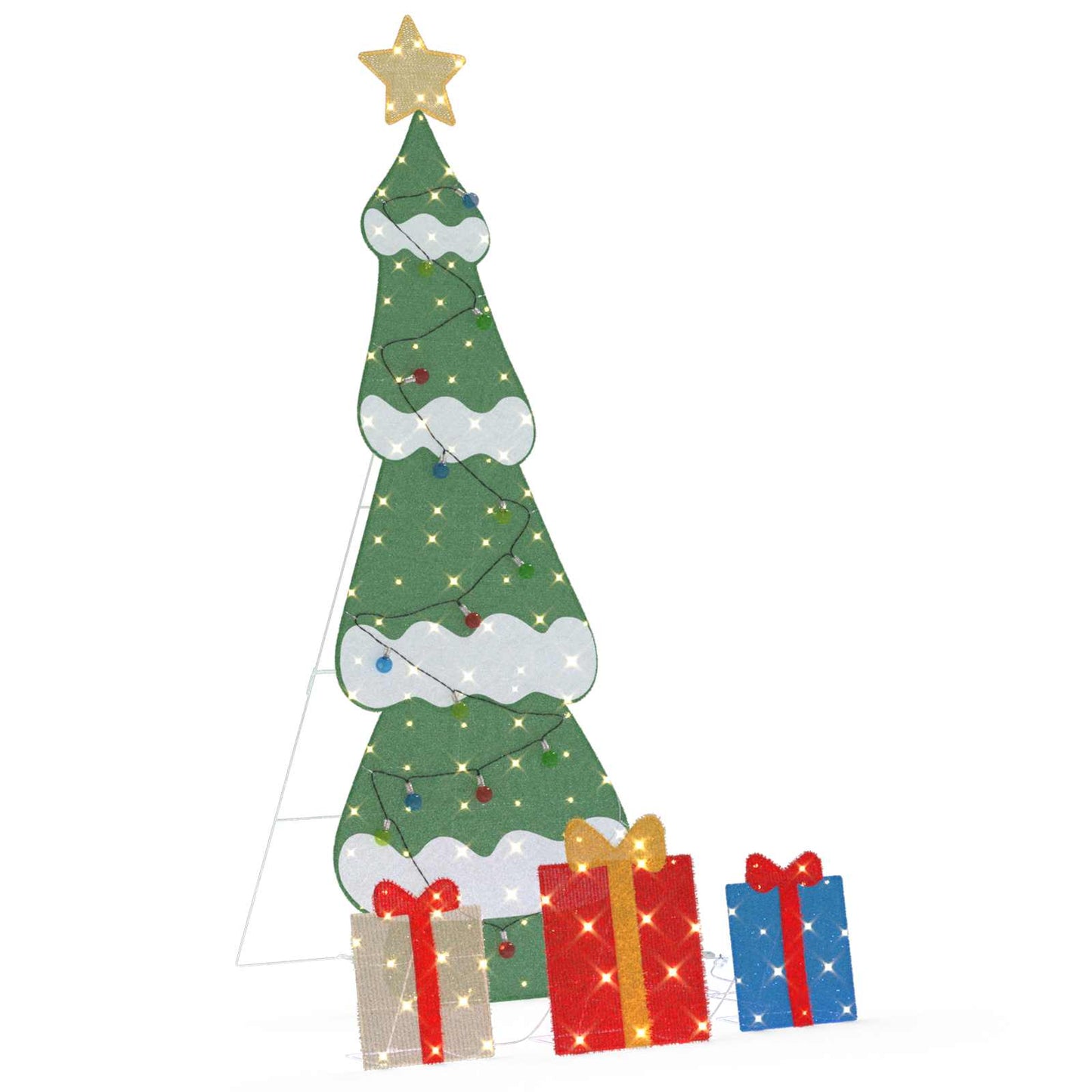 VidaXL sapin de Noël lumineux avec 3 coffrets cadeaux 2D blanc chaud 150 cm