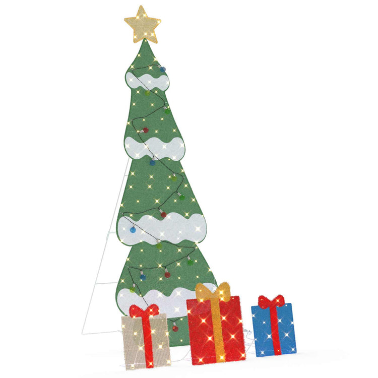 VidaXL sapin de Noël lumineux avec 3 coffrets cadeaux 2D blanc chaud 150 cm