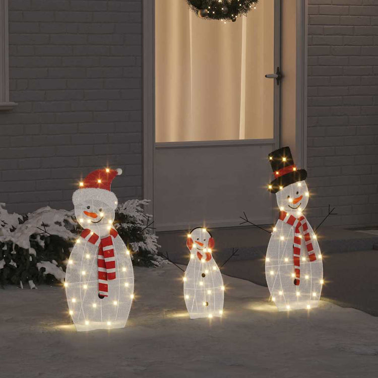 VidaXL famille de bonhommes de neige lumineux 3 pcs polyester blanc chaud