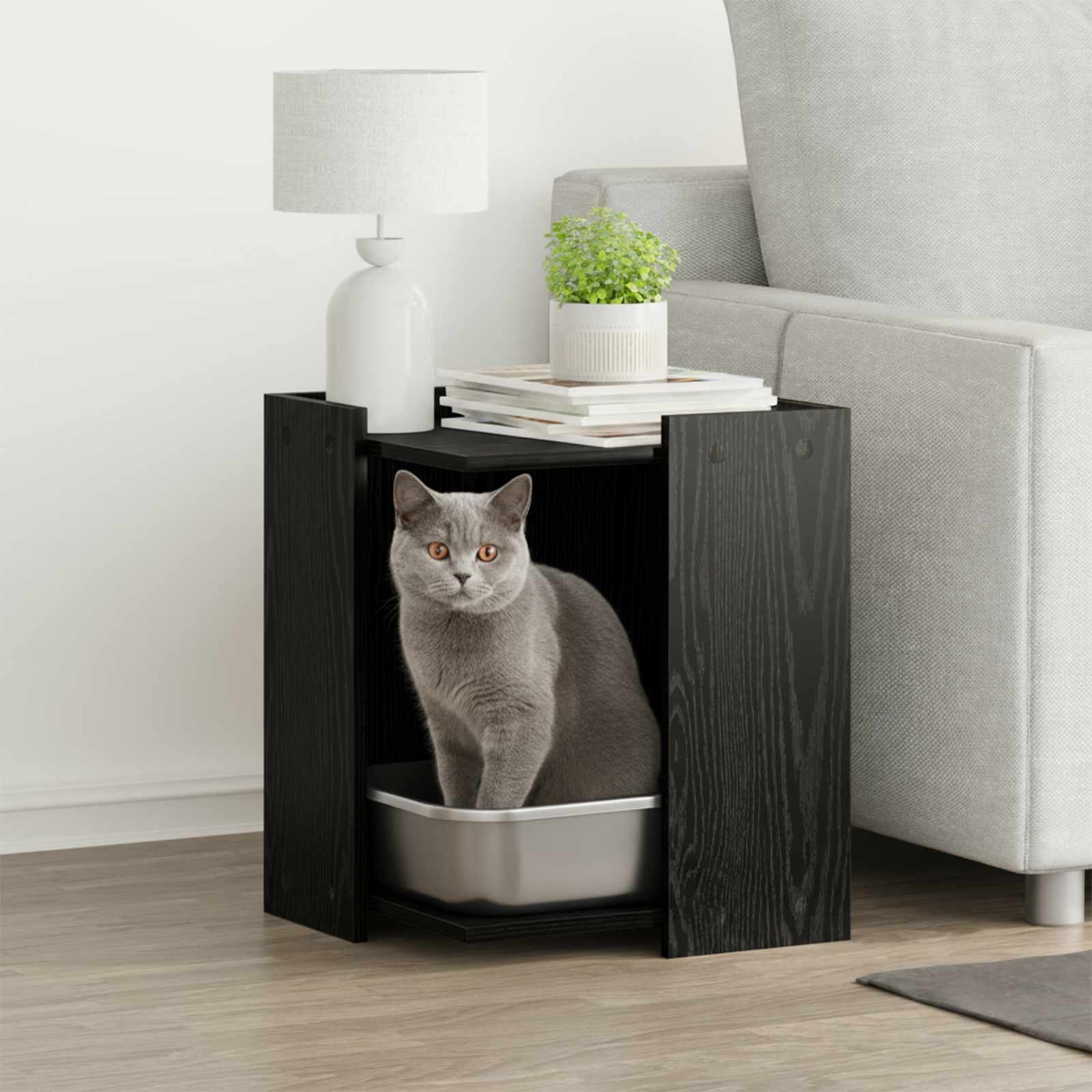 Vidaxxl bac à litière pour chat clôture chêne noir 42 x 42 x 51 cm bois traité