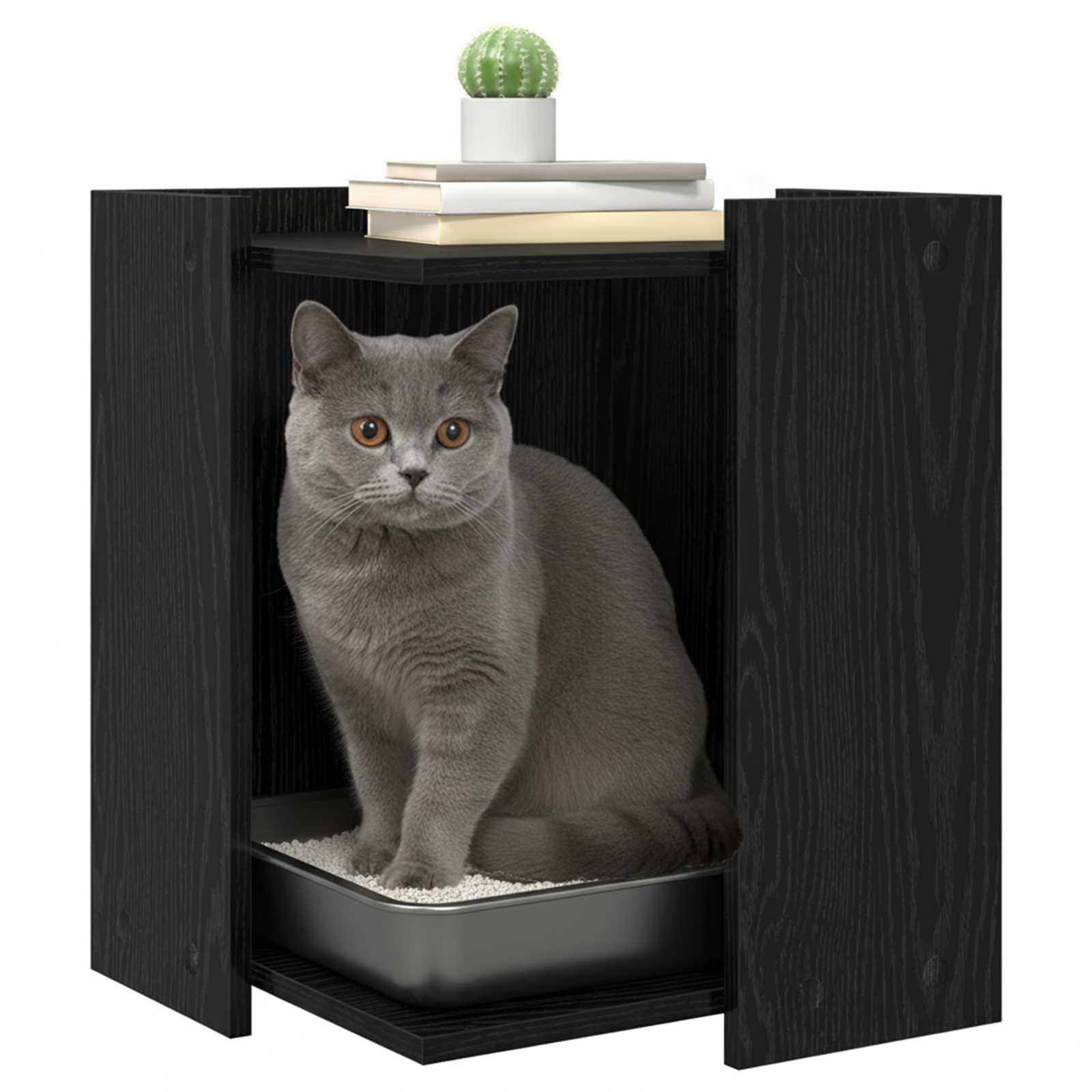 Vidaxxl bac à litière pour chat clôture chêne noir 42 x 42 x 51 cm bois traité