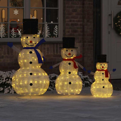 VidaXL famille de bonhommes de neige de Noël avec 270 LED 3 pcs tissu blanc chaud