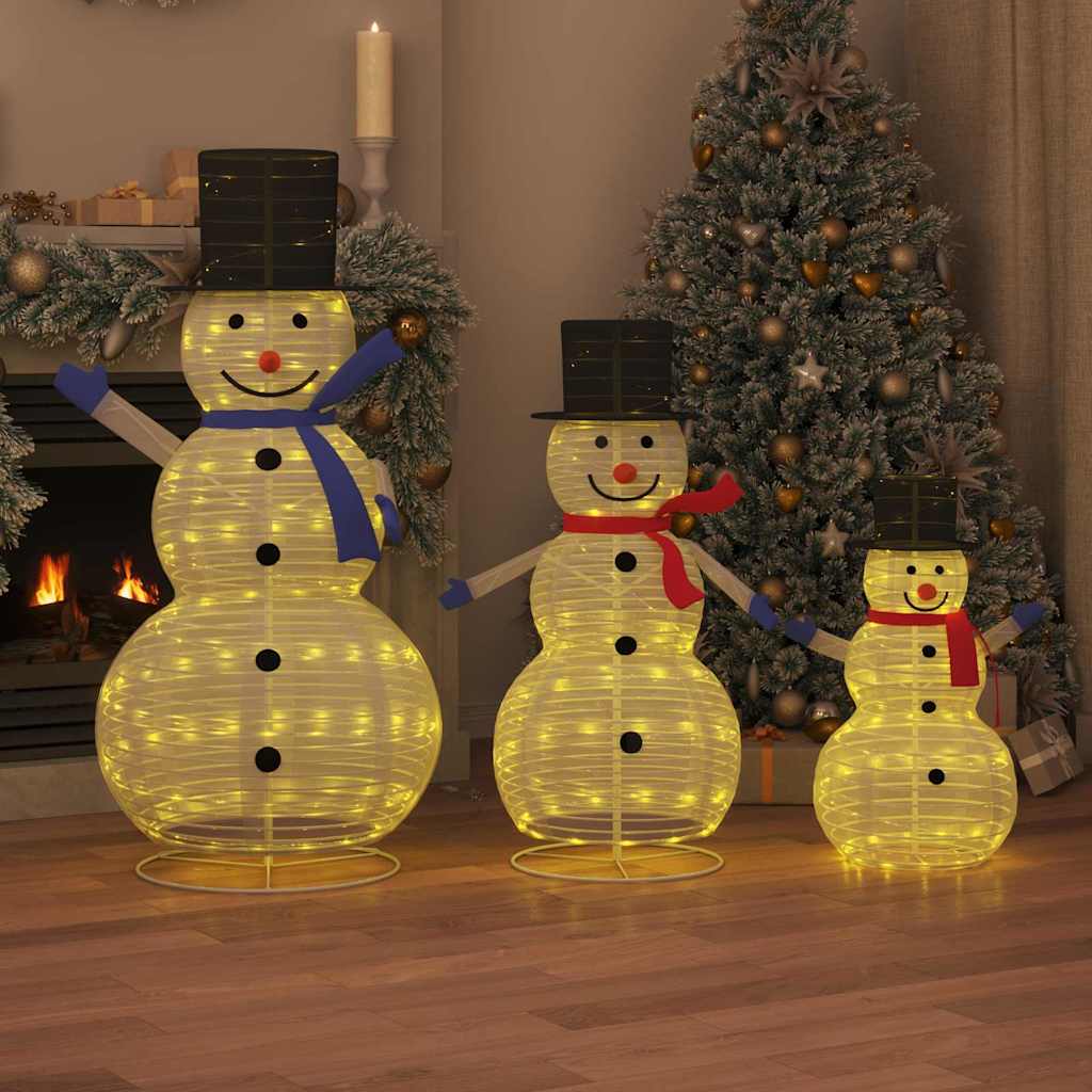 VidaXL famille de bonhommes de neige de Noël avec 270 LED 3 pcs tissu blanc chaud