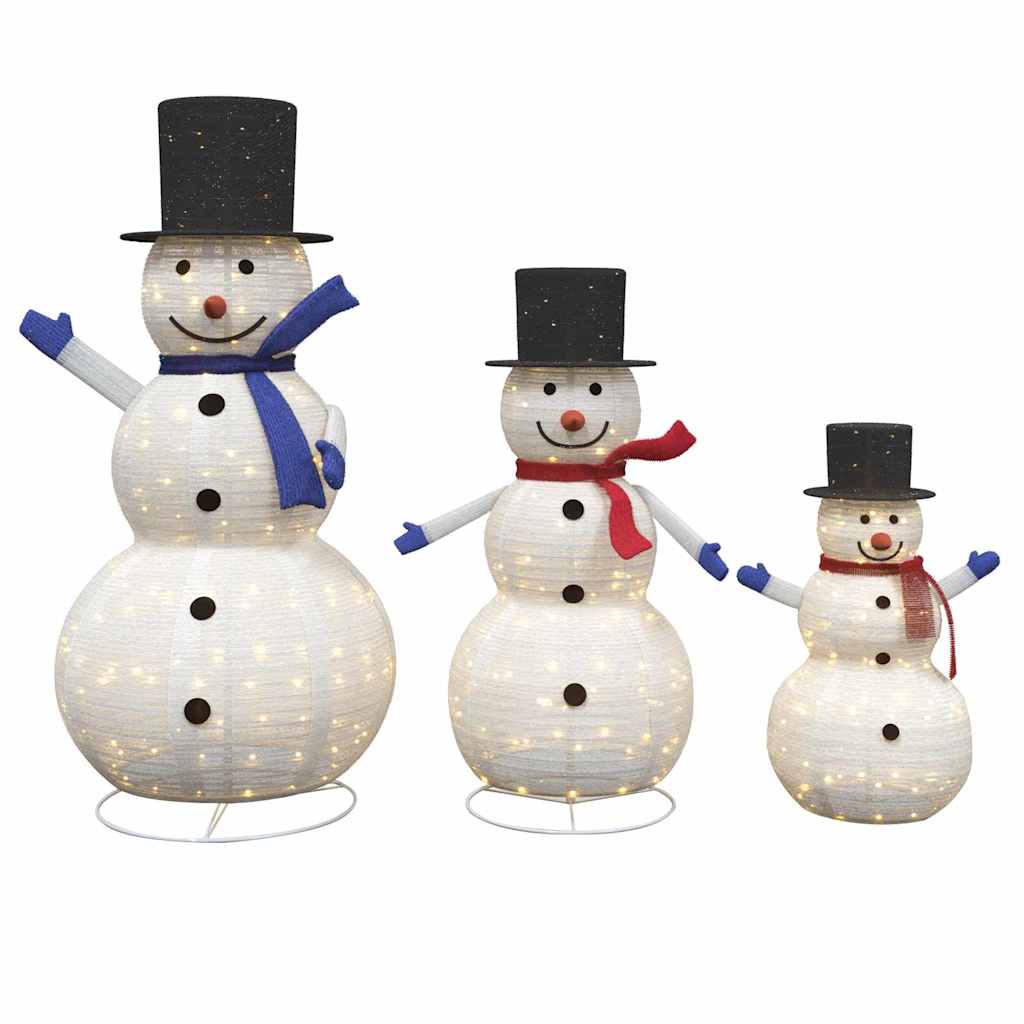 VidaXL famille de bonhommes de neige de Noël avec 270 LED 3 pcs tissu blanc chaud
