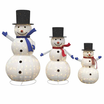 VidaXL famille de bonhommes de neige de Noël avec 270 LED 3 pcs tissu blanc chaud