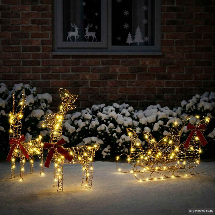 VidaXL traîneau à tirer en forme de renne avec capuchon 160 LED blanc chaud 30 x 12 x 55 cm